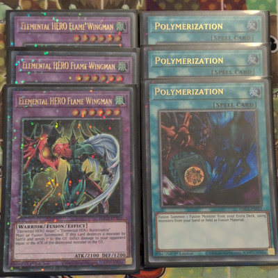 3 x Elemental HERO Flame Wingman & Polymerization Ultra HAC1-EN019/EN022 YuGiOh-image