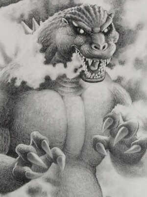 Godzilla Original pencil drawing art signed-image