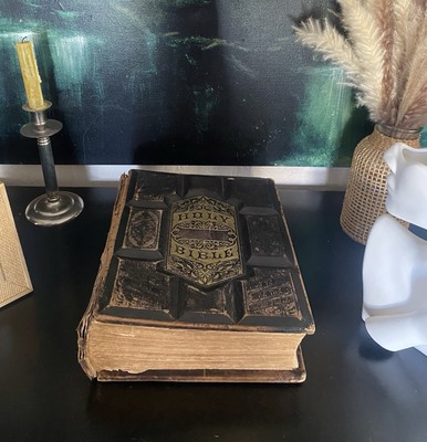 Antique Holy Bible 1879 Personalized Family History/Inserts With 4 Leaf Clover🍀-image