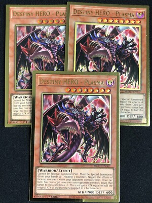 YUGIOH DESTINY HERO PLASMA MGED-EN007 1ST GOLD X3 NM-image