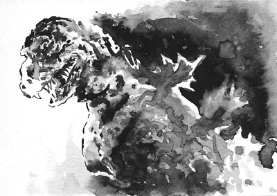 Godzilla watercolor portrait, 5