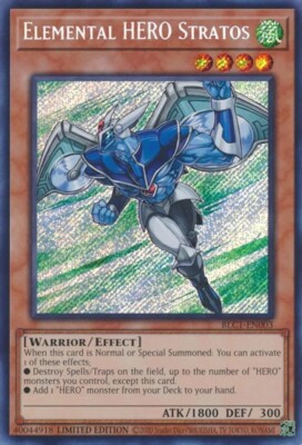 Yugioh Elemental Hero Stratos Secret Rare 1st Edition NM BLC1-image