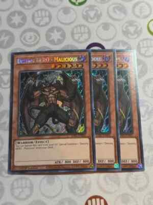 3x Destiny HERO - Malicious - RA03-EN001 - Secret Rare (NM) - Yugioh Playset-image