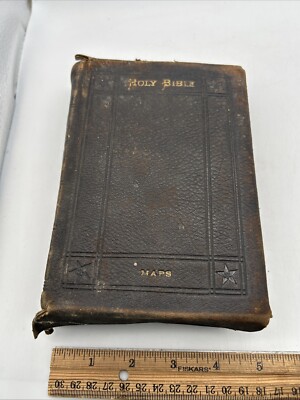 Antique Vintage Bible Leather Bound Old And New Testament 41st Edition With Maps-image