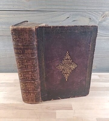 1861 HOLY BIBLE illustrated COLOR MAPS practical devotional FAMILY BIBLE antique-image