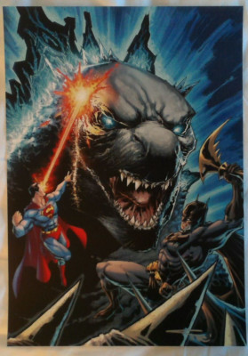 BATMAN SUPERMAN GODZILLA ART PRINT ~ SDCC JIM LEE & SIGNED ALEX SINCLAIR (A3)-image