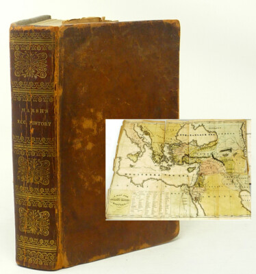 1827 LEATHER ECCLESIASTICAL RELIGIOUS CHURCH HISTORY Foldout Maps Engravings 1st-image