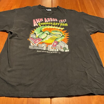 Ann Arbor Michigan  1992 Summer Art Fair T Shirt with Godzilla, XL, RARE-image