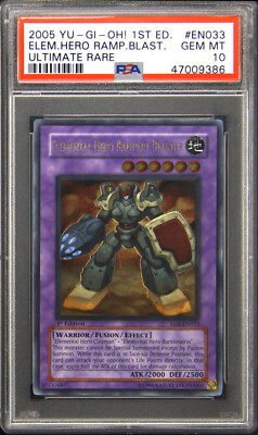 YuGiOh PSA 10 Elemental Hero Rampart Blaster EEN-EN033 Ultimate Rare 1st Ed-image