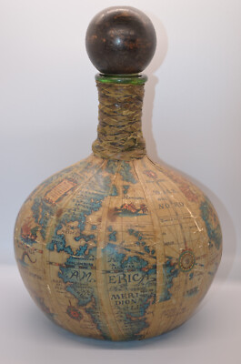 Vintage 1960s Italian World Map Leather bound, Glass Decanter-image