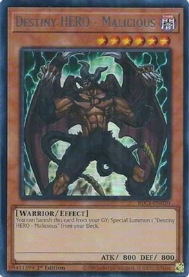Yugioh! LP Destiny HERO - Malicious (Silver) - BLC1-EN030 - Ultra Rare - 1st Edi-image