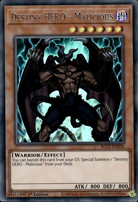 Destiny HERO - Malicious - Silver Ultra Rare 1st Ed. BLC1-EN030 - NM - YuGiOh-image