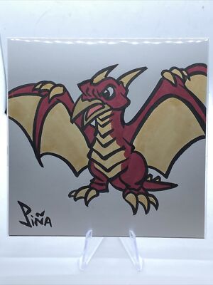 Jeff Pina Original Art GODZILLA RODAN Sketch 5x5 Card 1/1! Rare!!-image
