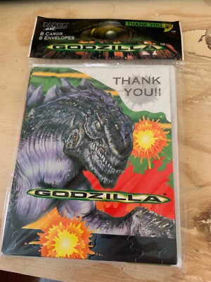 Lot of 2 Rare Paper Art Genuine Godzilla Toho 1998 Vintage Thank You Cards-image