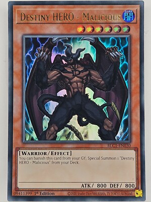 ㊙️ Yu Gi Oh - BLC1-EN030 Destiny Hero - Malicious - Gold Ultra Rare-image