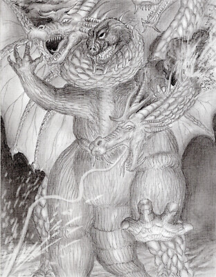 art work original pincil drawing 11 x 7  Godzilla VS Astro-Monster.-image