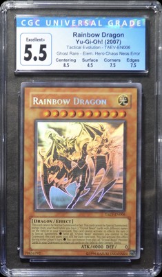 Yugioh CGC 5.5 MISPRINT Rainbow Dragon TAEV-EN006 Ghost Rare Elemental Hero GLAS-image