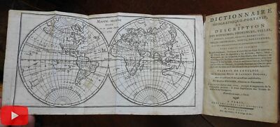 Geographical Dictionary 1779 nice gilt leather book w/ 5 folding maps of world-image
