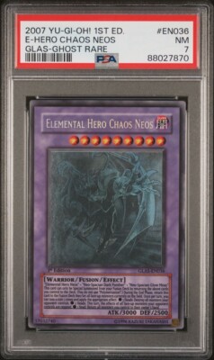 Yugioh Elemental Hero Chaos Neos GLAS-EN036 Ghost Rare 1st Edition PSA 7NM-image