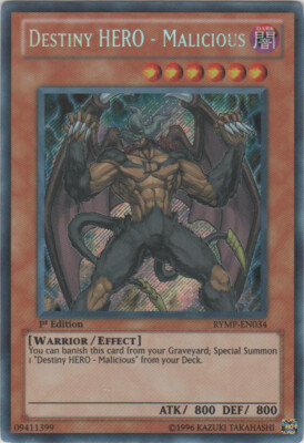 Yugioh! LP Destiny HERO - Malicious - RYMP-EN034 - Secret Rare - 1st Edition Lig-image
