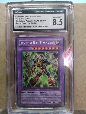 CGC 8.5 Yugioh GLAS-EN037 Elemental Hero Plasma Vice Secret Rare 1st Edition-image