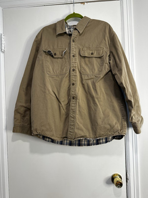 LL Bean Men's Flannel Lined Beige Shacket Size Large Outdoor Work Wear. Pockets-image