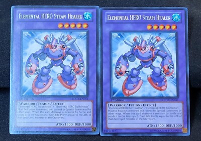 YuGiOh 2 x 1st Edition Elemental Hero Steam Healer Rare LCGX-EN051 Card-image