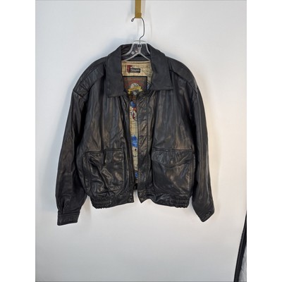 Wilsons Adventure Bound Black Leather Bomber Jacket with Zip Map Liner Sz XL-image