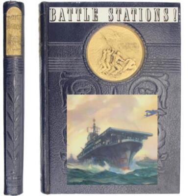 WWII NAVY MARINES HISTORY ADMIRALS PHOTOS MAPS FAUX LEATHER 1st ED 1946 WAR USMC-image