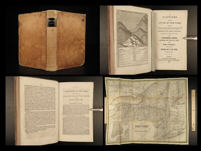 1842 HUGE MAP New York State Gazetteer Geography Americana Albany Colonial USA-image