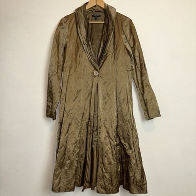 Eileen Fisher Women’s Med Metallic Gold Duster Coat Single Button Pleated Glam-image