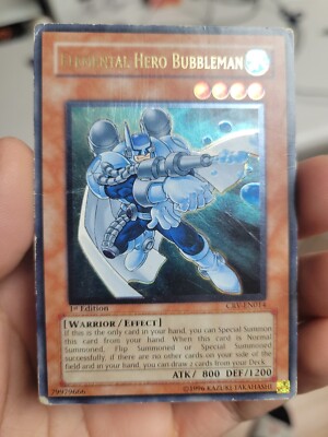 Yu-Gi-Oh 1st Edition Elemental Hero Bubbleman Ultimate Rare - CRV-EN014 Damaged-image
