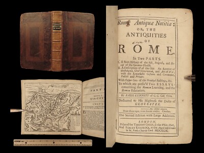 1699 Antiquities of ROME Basil Kennett Classical WAR Gladiators MAP Architecture-image
