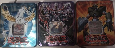 YuGiOh Empty Tin of 3 Sapphire Pegasus Destiny Hero Plasma Elemental Hero Neos-image