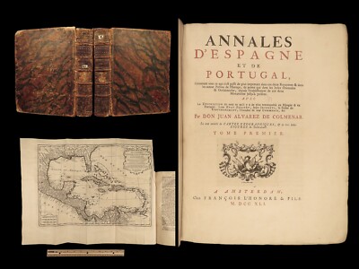 1741 FAMOUS Colmenar Annals of SPAIN & Portugal CUBA Haiti MAPS Barcelona 4in2-image