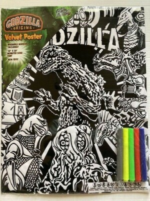 Godzilla Velvet Poster with Color Markers Measures 16x20 Rare Item FREE SHIPPING-image