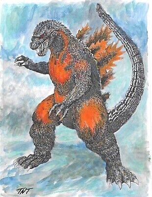 Burning godzilla Original Artwork Illustration SIGNED TNT -image
