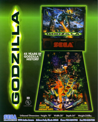 Godzilla Pinball FLYER 1998 Original NOS Promo Art Science Fiction Horror  -image