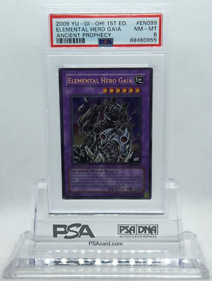 YUGIOH 1ST ED ANPR-EN099 ELEMENTAL HERO GAIA SECRET RARE HOLO PSA 8 NM #68460955-image