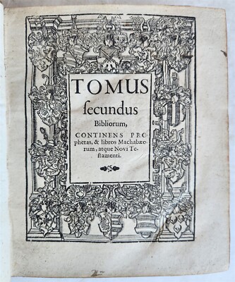 1602 BIBLE in LATIN ILLUSTRATED w/ MAP & NUMEROUS WOODCUTS antique -image