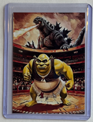 Shrek Vs. Godzilla Limited Artist Signed “The Sumo Match” Trading Card 1/10-image