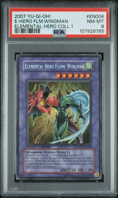 Yugioh PSA 8 Elemental Hero Flame Wingman EHC1-EN004 Secret Rare *POP 17*-image