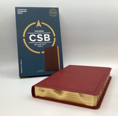 Holman CSB Deluxe Gift Bible Burgundy Leather Touch Red Letter, Maps Dictionary-image