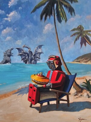 Eric Joyner On the Beach Godzilla King Ghidorah LIMITED EDITION Hand signed art-image