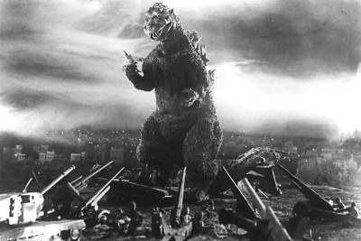 Classic Vintage Japanese Godzilla Army Black and White Poster-image