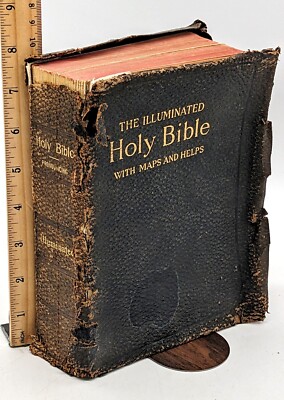 New Illuminated HOLY BIBLE 1898 Self-Pronouncing 600 Illustrations Maps Helps-image