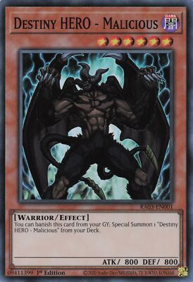 Yugioh RA03-EN001 Destiny Hero Malicious Super Rare 1st Edition NM/LP-image