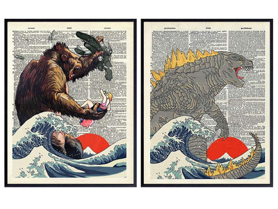 King Kong, Godzilla Poster Set - Great Wave - Horror 2 - 8x10 inch prints -image