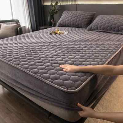 Warm Coral Fleece Mattress Protector Cover Elastic Fitted Sheet Protector Pad-image