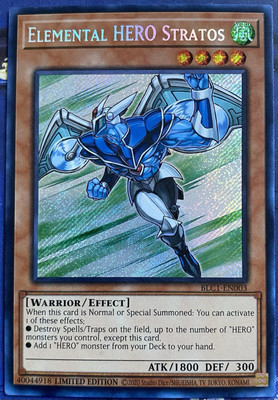 YuGiOh Elemental HERO Stratos BLC1-EN003 Secret Rare Limited Edition-image